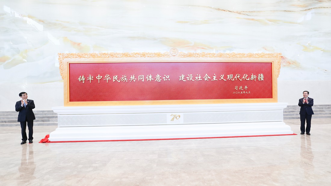 王沪宁出席中央代表团向新疆维吾尔自治区赠送纪念品仪式