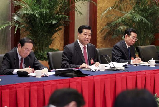 3月8日，中共中央政治局常委、全国政协主席贾庆林参加全国政协十一届五次会议民盟界政协委员联组讨论。