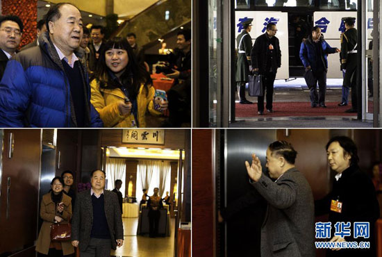 3月1日，记者在北京铁道大厦“围堵”全国政协委员莫言。