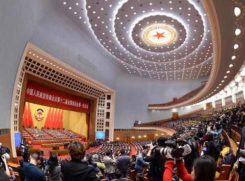 3月3日，中国人民政治协商会议第十二届全国委员会第一次会议在北京人民大会堂开幕。新华社记者王晔摄