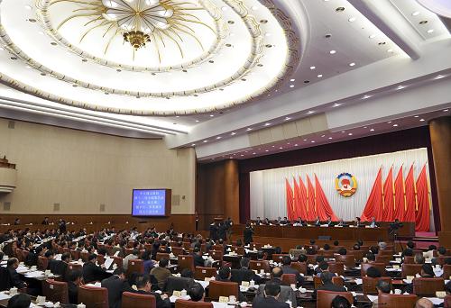 3月9日，全国政协十二届一次会议主席团第二次会议在北京举行。新华社记者 饶爱民 摄
