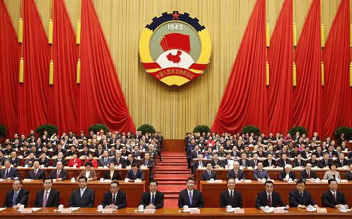 3月12日,中国人民政治协商会议第十二届全国委员会第一次会议在北京闭幕。这是胡锦涛、习近平、吴邦国、温家宝、贾庆林、李克强、张德江、刘云山、王岐山、张高丽等在主席台就座。